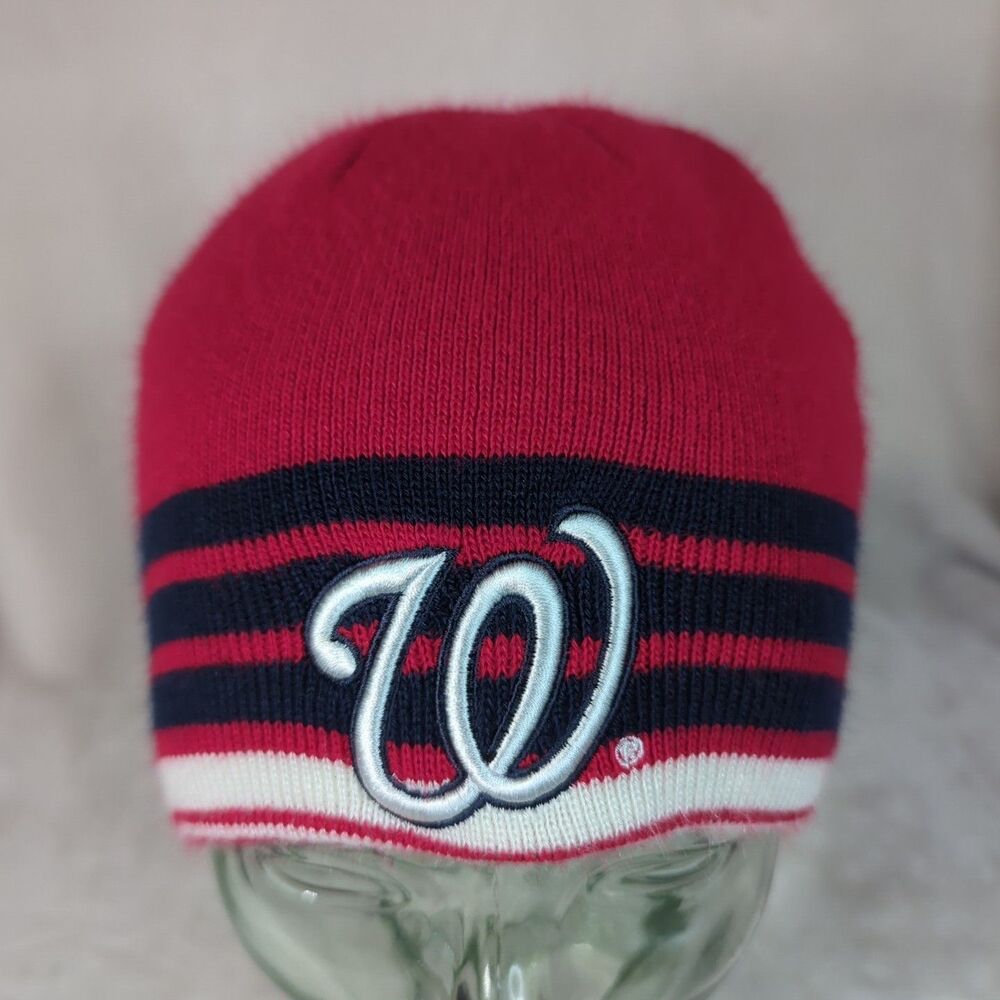 Washington Nationals Beanie Red w/Blue White Stripes Unisex One Size Winter Hat